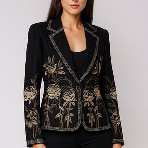 Vtg Peter Nygard Embroidered Floral Wool Blend Blazer Sz L boho classic western